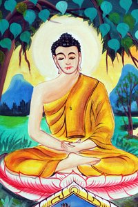 Wat Inpeng Buddhist Temple. Painting Depicting the Life Story of Shakyamuni Buddha. Buddha Sitting in the Meditation Pose, Vientiane, Laos, 2015 by Unbekannt