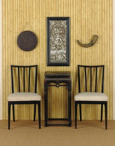 A Chinese Ebonised and Parcel Polychrome Decorated Side Table, Interior of Marlon Brando