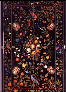 A Florentine Pietra Dura Table Top Inlaid with Various Marble and Lapis Lazuli Centred by a Display of Fruit