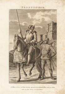 A Man at Arms in Plate Armour Mounted on a Barded Horse and an Archer in Chainmail with His Bow, Arrows and Leaden Mallet
