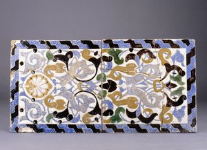 Nasrid Dynasty Pottery Cuerda Seca Tile Panel with Interlaced Arabesques and Palmettes by Unbekannt