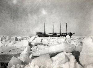 A four-masted ship sailing among the icebergs by Unbekannter Künstler