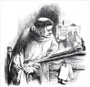 A monk illuminating a manuscript by Unbekannt