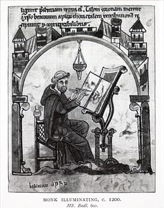 A monk illuminating a manuscript by Unbekannt
