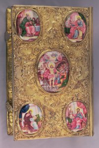 Altar Gospel of Elaborately Worked Silver Inset with Enamel Medallions, the Central One Depicting the Resurrection, with Four Corner Medallions Depicting the Four Evangelists, by Pyotr Afinogenov, Moscow by Unbekannt