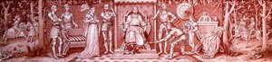 An Arts & Crafts Glass Triptych, Painted with Medieval Knights in the Court of Charlemagne by Unbekannt