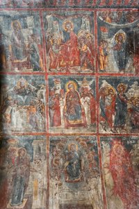Ancient frescoes; wall paintings depicting the life of Jesus; Panagia and Sotiras Church; Greek Orthodox church; Roustika; Crete; Greece; Europe