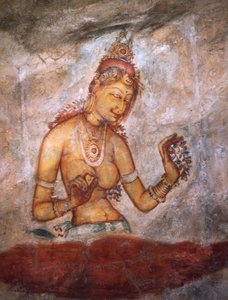Apsaras, Heavenly Nymph Offering Flowers, Fresco, Fortified Citadel of Sigiriya (UNESCO World Heritage List)