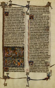 Arthurian Legend (Quest for the Holy Grail): Benoic Chases Saxon and the Battle of Danablaise, Illumination from the Manuscript History of Merlin, Dating of 13th Century Between 1280-1290 by Unbekannter Künstler