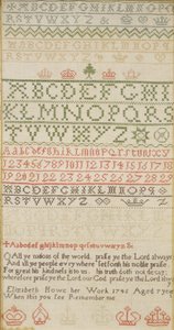 Band Sampler with Alphabet, Numbers and a Verse, Worked by Elizabeth Howe by Unbekannt