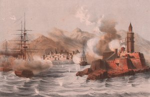 Bombing of Palermo, with ships in foreground