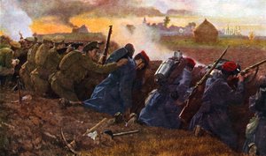 British Troops Fighting with the French to Stop the First German Onrush, Autumn 1914 by Unbekannter Künstler