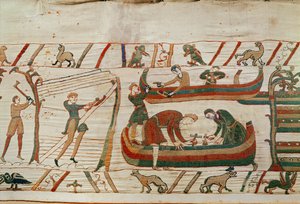 Building ships under the orders of Duke William, Bayeux Tapestry by Unbekannt