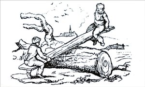 Children Playing on an Early See-Saw
