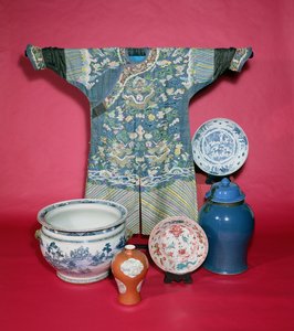 Chinese Dragon Robe and Porcelain Ware