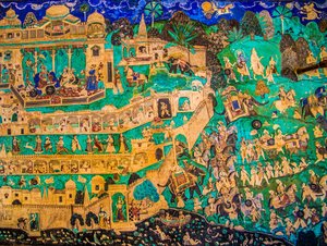 Chittra Shala courtyard with virtuoso fine paintings, Taragarh Fort, Bundi, Bundi, Rajasthan, India, Asia by Unbekannter Künstler