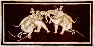 Chittra Shala courtyard with virtuoso fine paintings, Taragarh Fort, Bundi, Rajasthan, India by Unbekannter Künstler