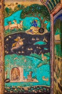 Chittra Shala courtyard with virtuoso fine paintings, Taragarh Fort, Bundi, Rajasthan, India