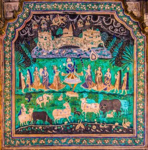 Chittra Shala courtyard with virtuoso fine paintings, Taragarh Fort, Bundi, Rajasthan, India, Asia