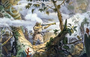 "Civilized" Indians fighting Botocudos Indians, Brazil by Unbekannter Künstler