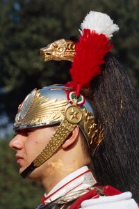 Close up of cuirassier wearing helmet by Benjamin Baud