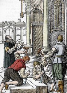 Construction of a cathedral, stone cutters in the 13th 14th century