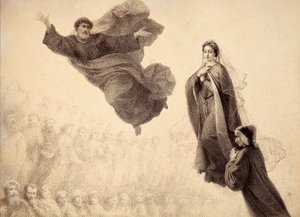 Dante and Beatrice meet St. Peter. Illustration of Canto XXIV in Paradiso of The Divine Comedy by Dante Alighieri. Work of Francesco Scaramuzza dedicated to the Municipality of Florence by Unbekannter Künstler