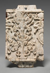 Decorative Plaque: Ram-Headed Sphinxes Flanking a Sacred Tree