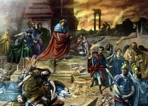 Emperor Nero with his royal court after the fire of Rome in the year 64