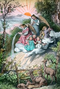 Engraving Depicting Angels Pouring the Morning Dew, Germany 1920s