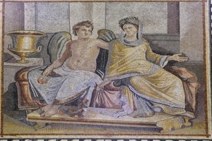 Eros and Psyche, mosaic from Zeugma, Zeugma Mosaic Museum, Gaziantep, Southeastern Anatolia Region, Anatolia, Turkey, Asia