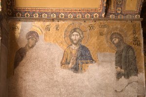 Mosaic panel featuring Christ, Mary & John the Baptist, Aya Sofya Museum, Istanbul, Turkey (537 AD, formerly mosque and church)