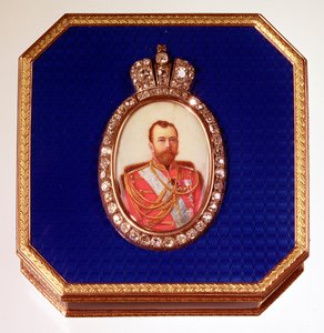 Faberge Blue Enamel Box, with Portrait of Tsar Nicholas II by Unbekannt