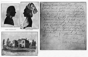 Facsimile of a Gretna Green Marriage Certificate with portraits of the couple, James Pilkington and Ann Clarke, married on December 16 by Unbekannt
