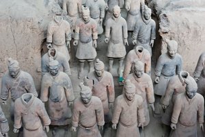 First pit; standing warrior figures; Emperor Qin Shi Huang Mausoleum; Terracotta Army; Xi