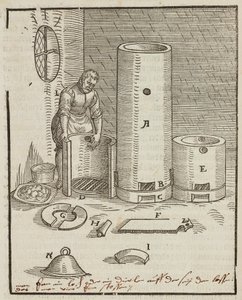Preparation furnace for gold and silver ore separation liquid - Engraving from Description of ores and main mining methods, by Lazarus Ecker