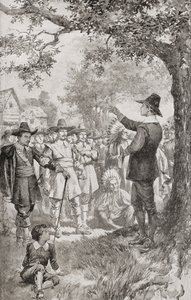 George Fox Preaching to a Crowd in Maryland, America in 1671 During a Four-Day Meeting of Local Quakers by Unbekannter Künstler
