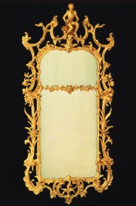 George III Giltwood Pier Mirror, with Two Plates, Elaborate Cresting, Centred by the Figure of a Monkey on a Rockwork Stand, c.1765 by Unbekannt