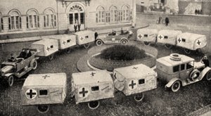 German ambulance train pulled by cars by Unbekannt