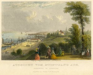 Germany, Hamburg, Elbhoehe, view from the Stintfang to the Elbe river, oldcoloured steel engraving from A. H. Payne, Leipzig, published by G. W. Niemeyer, about 1850