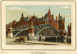 Germany, Hamburg, the "Brooksbruecke" (Brooks bridge) and in the background the storehouses of the harbour, called "Speicherstadt", c.1890 by Unbekannter Künstler