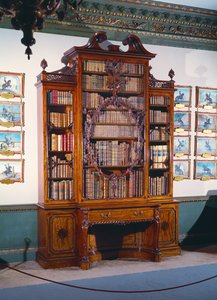 Glass-Fronted Bookcase with Carved Violin by Unbekannt