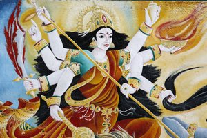 Goddess Durga defeating evil, Kathmandu, Nepal