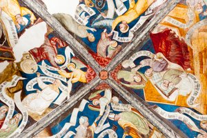 Gothic fresco; praising of the virtue; censure of vice; with writing; 10. cloister; Cathedral; Brixen; South Tyrol; Italy; Europe by Unbekannt