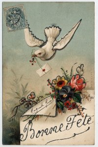 Greeting card: a bird brings a sealed letter - Postcard dated 1906 by Unbekannt