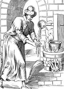 Gypsy Man Washing His Hands in Molten Lead, as Believed in the 16th Century