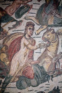 Hall of Arion. Marine scene. Marine creatures. Nereides and tritons. 3rd - 4th century. Roman Villa of the Casale, Sicilia. UNESCO site.