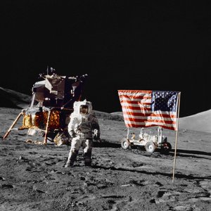 Harrison H Schmitt on the lunar surface during Apollo 17 landing mission by Unbekannt