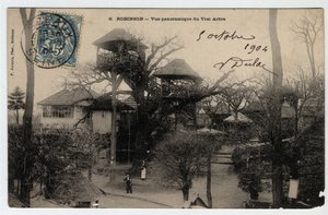 Ile de France, Hauts de Seine (92), Le Plessis Robinson: panoramic view of the True Arbre, a guinguette installed at the top of a chestnut - Postcard dated 1904