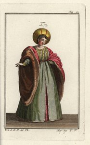 Italian Noblewoman in Courtly Dress with Fur-Lined Coat by Unbekannter Künstler